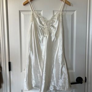 Vintage Victorias Secret Lace Beaded White Slip